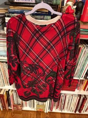 Talbots Red Plaid Paisley-Accent Pullover Sweatshirt